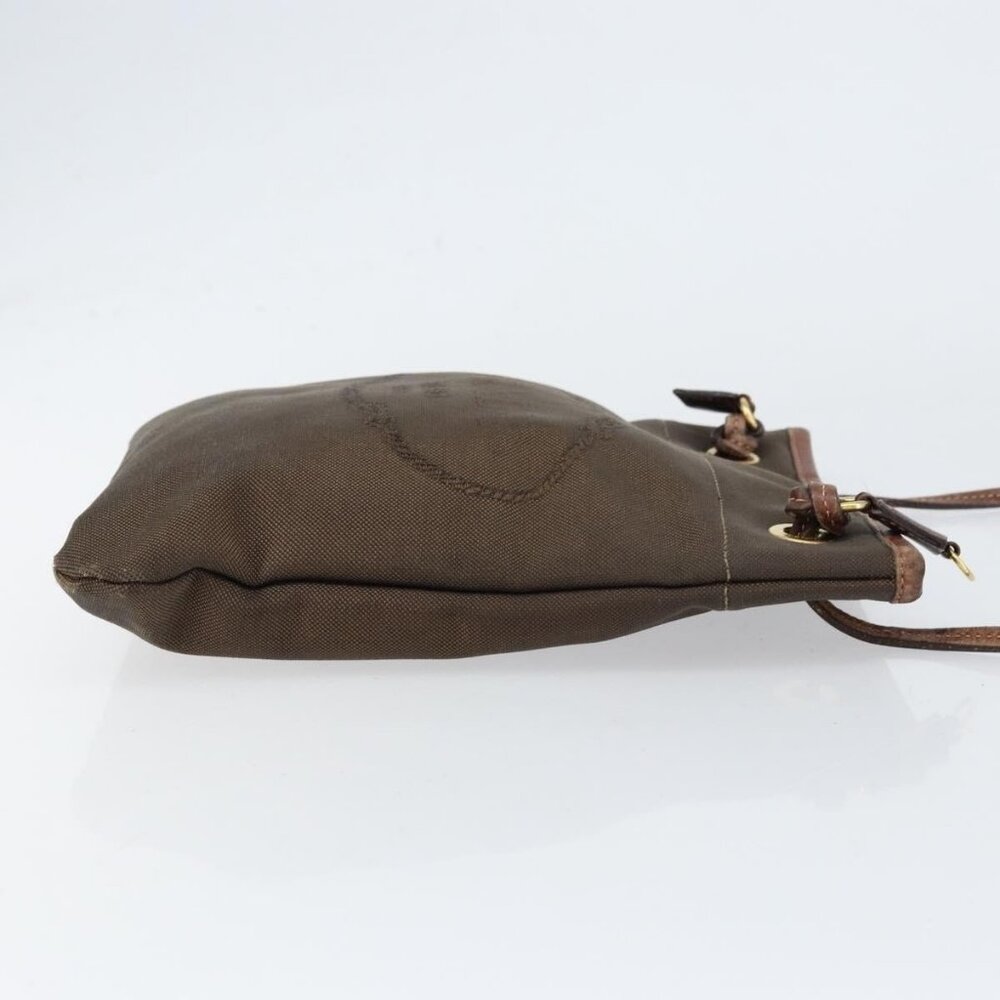 Authentic PRADA Shoulder Bag Canvas Dark Brown gold - Picture 10 of 16